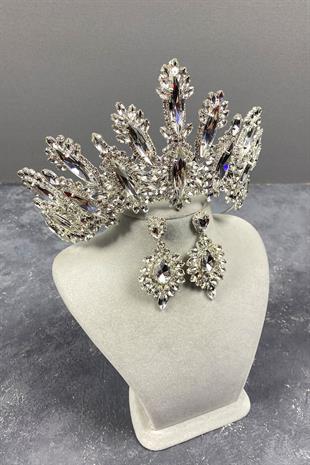 الجملة الفضة داليا ارتفاع حجر الزفاف تاج قطرة المكوك مجموعة القرط