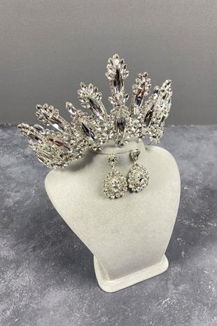 الجملة فضة داليا ارتفاع حجر الزفاف تاج انخفاض القرط مجموعة