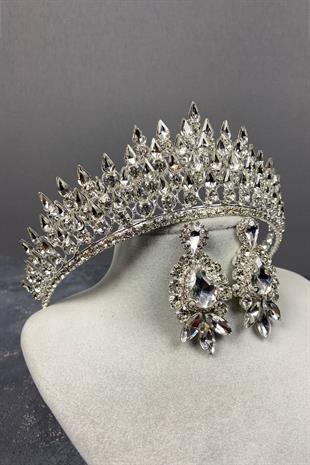 الجملة الفضة قطرة 3D تاج الزفاف ومساء اللباس مجموعة القرط