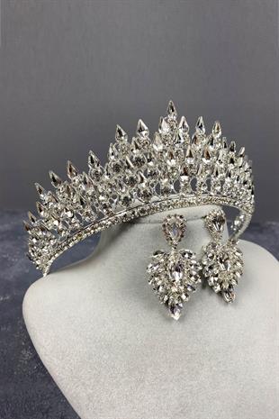 الجملة الفضة قطرة 3D تاج الزفاف ومجموعة القرط المكوك