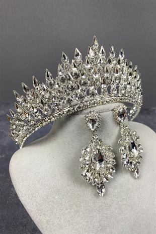 الجملة الفضة قطرة 3D تاج الزفاف وإسقاط مجموعة القرط