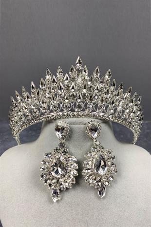 الجملة الفضة قطرة 3D تاج الزفاف وإسقاط مجموعة القرط