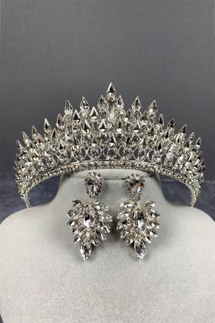 الجملة الفضة قطرة 3D تاج الزفاف ومجموعة القرط المكوك