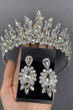 الجملة الفضة قطرة سوبرا تاج الزفاف والأقراط