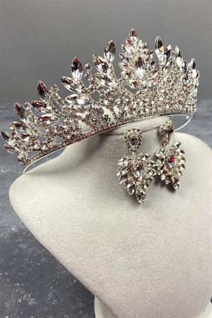 الجملة تاج الزفاف حجر دانفر الفضة ومجموعة القرط