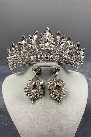 الجملة تاج الزفاف حجر دانفر الفضة ومجموعة القرط