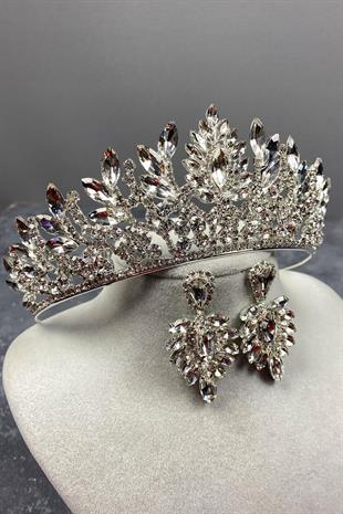 الجملة تاج الزفاف حجر دانفر الفضة ومجموعة القرط