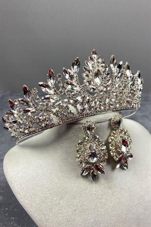 الجملة الفضة دانفر حجر تاج الزفاف ومساء اللباس مجموعة القرط