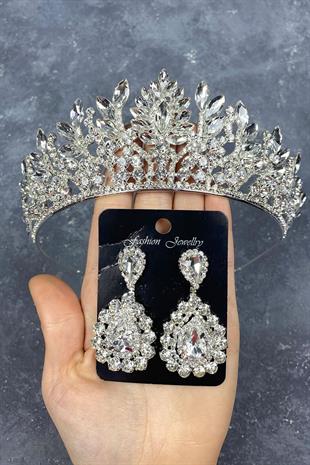 الجملة الفضة دانفر حجر تاج الزفاف ومجموعة القرط المكوك