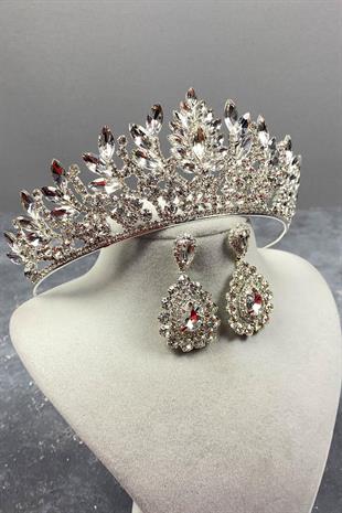 الجملة الفضة دانفر حجر تاج الزفاف ومجموعة القرط المكوك