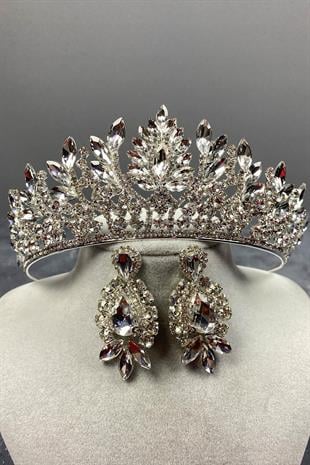 الجملة الفضة دانفر حجر تاج الزفاف ومساء اللباس مجموعة القرط