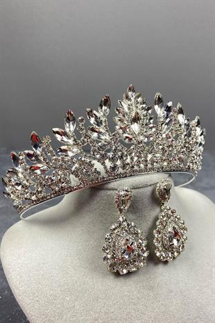 الجملة الفضة دانفر حجر تاج الزفاف ومجموعة القرط المكوك