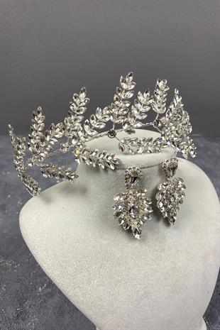 الجملة فضة ديلانا فرع أوراق الزفاف ملحقات الشعر والأقراط المكوك