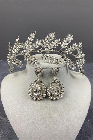 الجملة فضة ديلانا فرع أوراق الزفاف ملحقات الشعر ومجموعة القرط المكوك