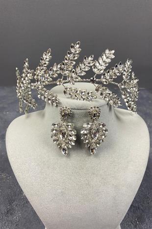 الجملة فضة ديلانا فرع أوراق الزفاف ملحقات الشعر والأقراط المكوك