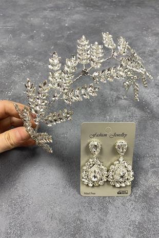 الجملة فضة ديلانا فرع أوراق الزفاف ملحقات الشعر ومجموعة القرط المكوك