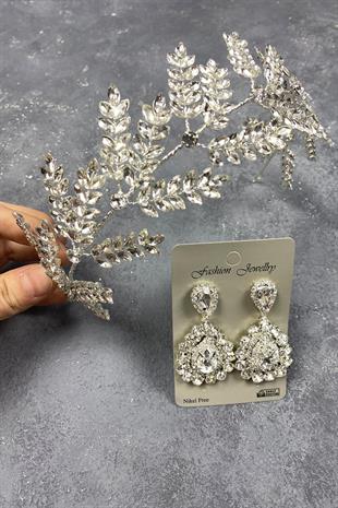 الجملة فضة ديلانا فرع أوراق الزفاف ملحقات الشعر ومجموعة القرط المكوك