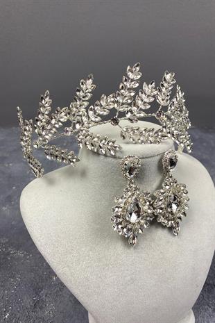 الجملة فضة ديلانا فرع أوراق الزفاف ملحقات الشعر والأقراط حجر المكوك