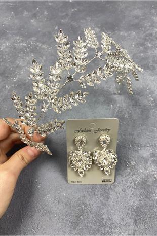 الجملة فضة ديلانا فرع أوراق الزفاف ملحقات الشعر والأقراط المكوك