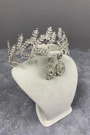 الجملة فضة ديلانا فرع أوراق الزفاف ملحقات الشعر ومجموعة القرط المكوك