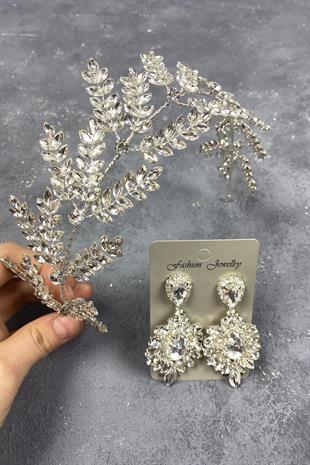 الجملة فضة ديلانا فرع أوراق الزفاف ملحقات الشعر والأقراط حجر المكوك