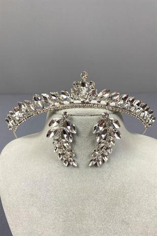 الجملة الفضة اللجنة الاقتصادية لأوروبا الزفاف تاج وأقراط حجر ورقة