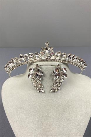 الجملة الفضة اللجنة الاقتصادية لأوروبا الزفاف تاج وأقراط حجر ورقة