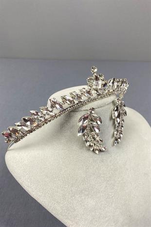 الجملة الفضة اللجنة الاقتصادية لأوروبا الزفاف تاج وأقراط حجر ورقة