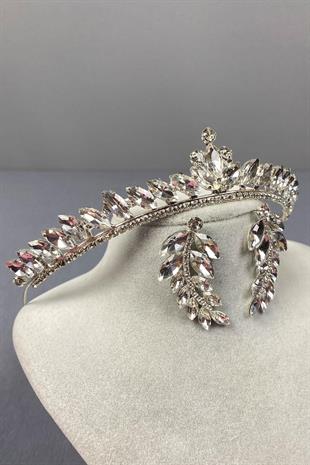 الجملة الفضة اللجنة الاقتصادية لأوروبا الزفاف تاج وأقراط حجر ورقة