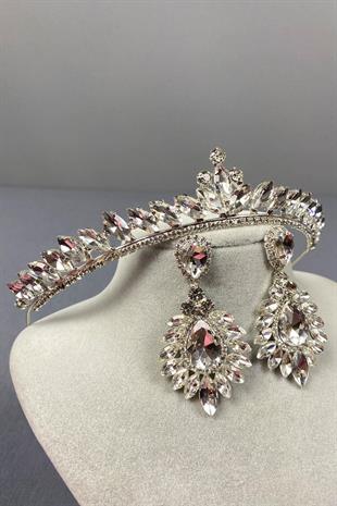 الجملة تاج الزفاف الفضة اللجنة الاقتصادية لأوروبا ومجموعة القرط حجر جولة