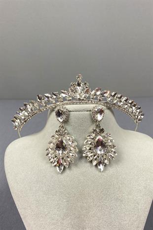 الجملة تاج الزفاف الفضة اللجنة الاقتصادية لأوروبا ومجموعة القرط حجر جولة