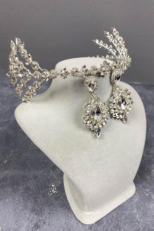 الجملة الفضة Hellenist مزدوجة من جانب تاج الحناء الزفاف ومجموعة القرط