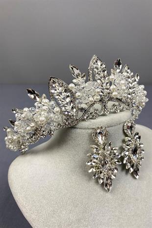 الجملة الفضة حبة Jabbah المطرزة تاج الحناء الزفاف وأقراط المكوك رقيقة