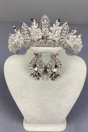 الجملة الفضة حبة Jabbah مطرزة تاج الحناء الزفاف وأقراط انخفاض المكوك