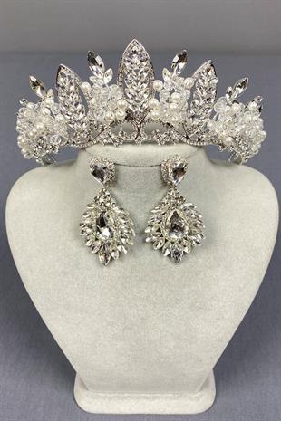 الجملة الفضة حبة Jabbah مطرزة تاج الحناء الزفاف وأقراط المكوك