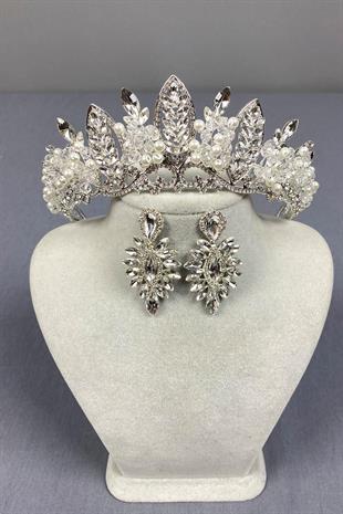 الجملة الفضة حبة Jabbah المطرزة تاج الحناء الزفاف وأقراط المكوك رقيقة