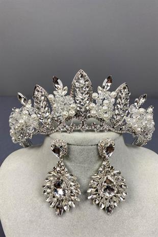 الجملة الفضة حبة Jabbah مطرزة تاج الحناء الزفاف وأقراط المكوك