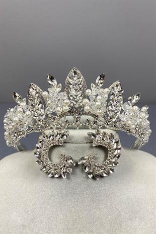 الجملة الفضة حبة Jabbah مطرزة تاج الحناء الزفاف والأقراط المستديرة