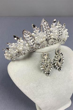 الجملة الفضة حبة Jabbah المطرزة تاج الحناء الزفاف وأقراط المكوك رقيقة