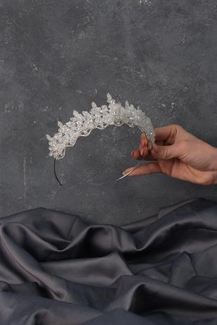 الجملة فضة كريستال مطرز تاج الزفاف Bade