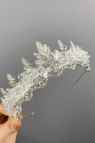 الجملة فضة لينا كريستال مطرز تاج الزفاف