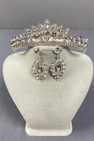 الجملة فضة الزفاف تاج Leyn والأقراط حجر المكوك