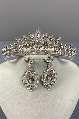 الجملة فضة الزفاف تاج Leyn والأقراط حجر المكوك