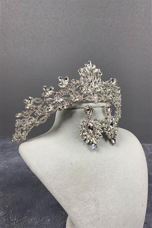 الجملة الفضة الزفاف ميليس تاج الحناء والأقراط حجر المكوك