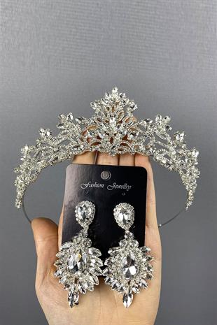 الجملة الفضة الزفاف ميليس تاج الحناء والأقراط حجر المكوك