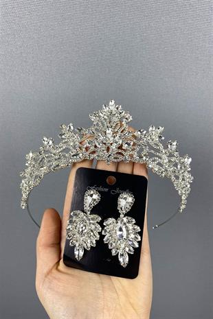 الجملة الفضة الزفاف ميليس تاج الحناء والأقراط حجر المكوك