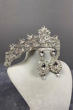 الجملة الفضة الزفاف ميليس تاج الحناء والأقراط حجر المكوك