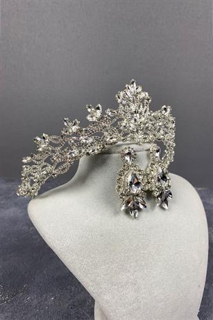 الجملة الفضة الزفاف ميليس تاج الحناء ومجموعة القرط حجر المكوك