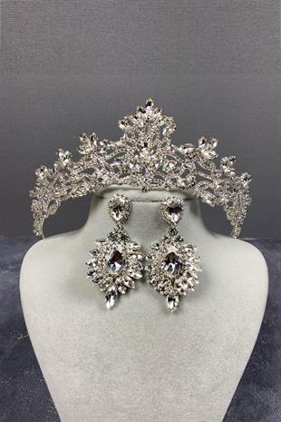 الجملة الفضة الزفاف ميليس تاج الحناء والأقراط حجر المكوك