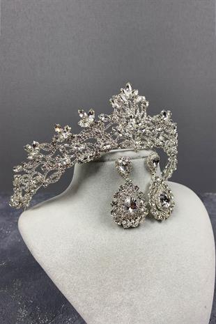 الجملة الفضة الزفاف ميليس تاج الحناء وإسقاط الأقراط الحجر